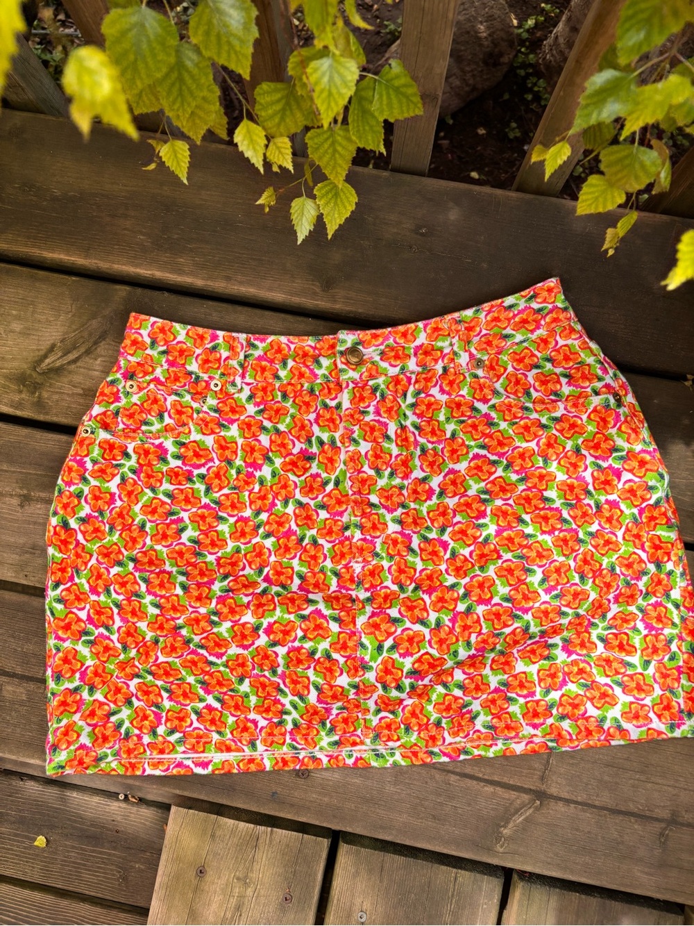 Heavy Manners Bright Orange and Pink Floral Mini Skirt